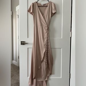 Baltic Born Krystal Satin Wrap Gown Small Champagne